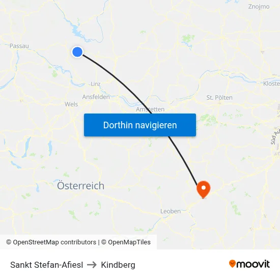 Sankt Stefan-Afiesl to Kindberg map