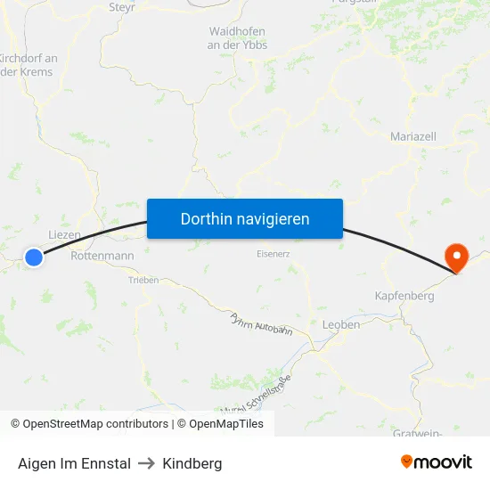 Aigen Im Ennstal to Kindberg map