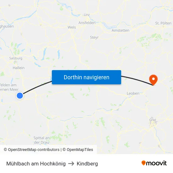 Mühlbach am Hochkönig to Kindberg map