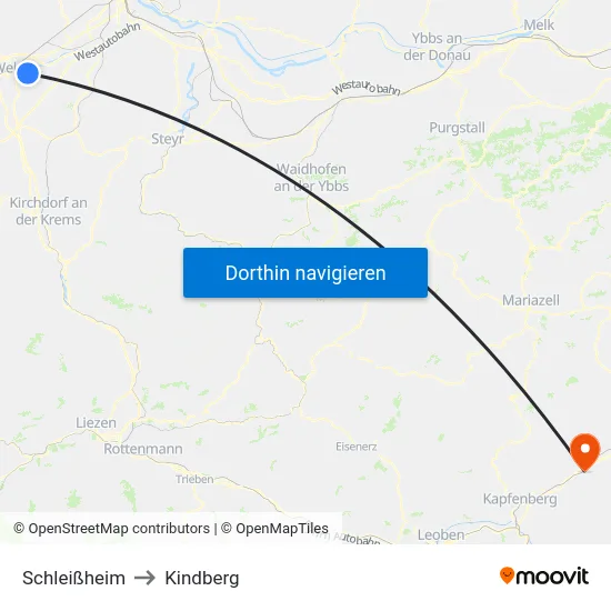 Schleißheim to Kindberg map