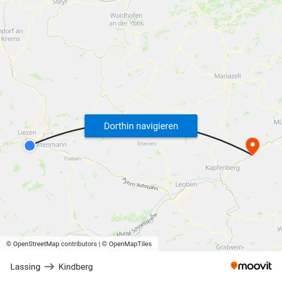 Lassing to Kindberg map