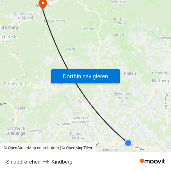 Sinabelkirchen to Kindberg map