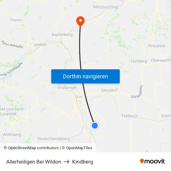 Allerheiligen Bei Wildon to Kindberg map