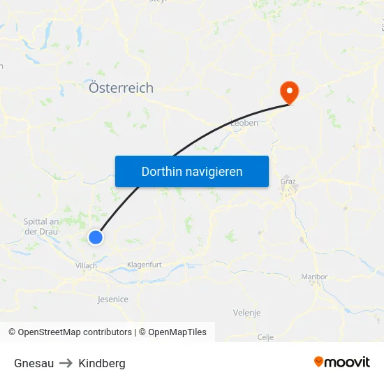 Gnesau to Kindberg map