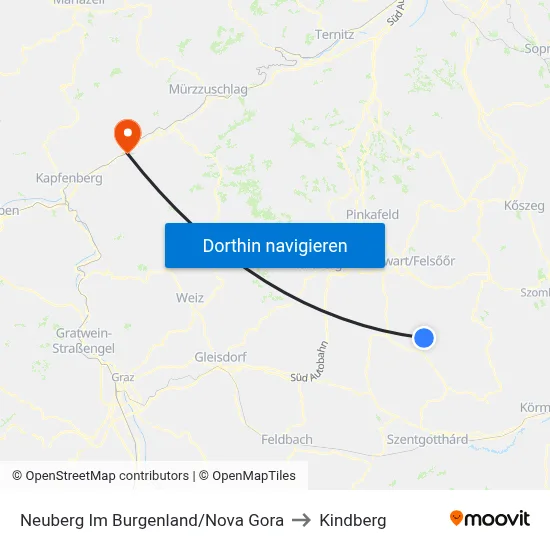 Neuberg Im Burgenland/Nova Gora to Kindberg map