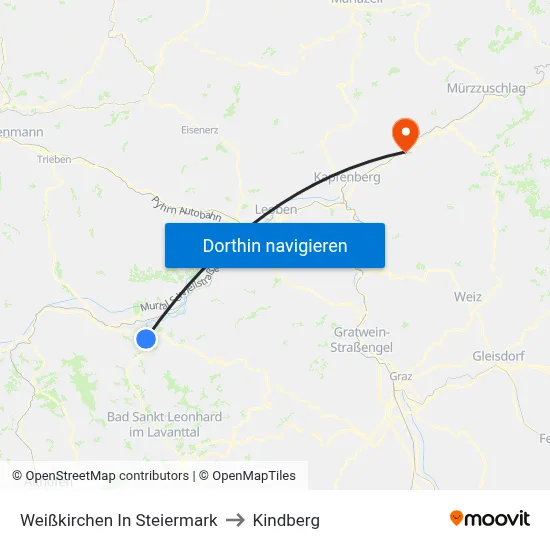 Weißkirchen In Steiermark to Kindberg map