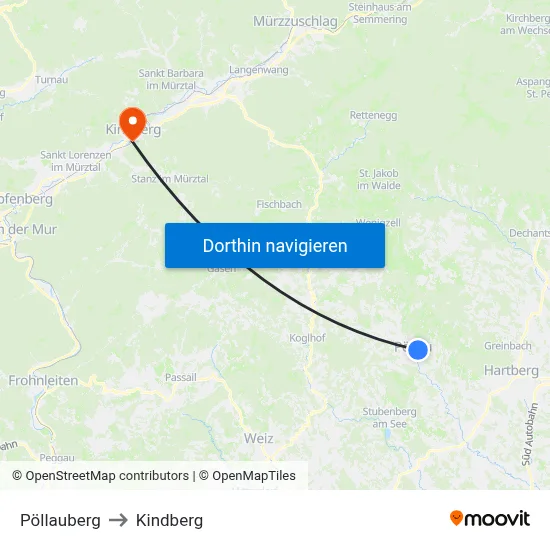 Pöllauberg to Kindberg map