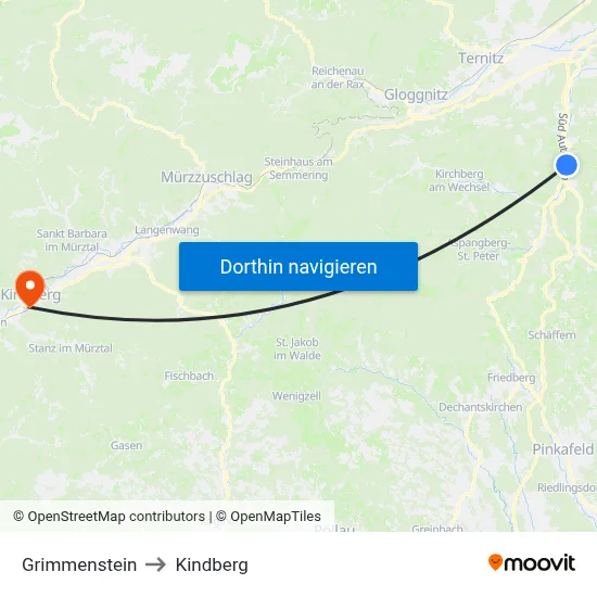 Grimmenstein to Kindberg map