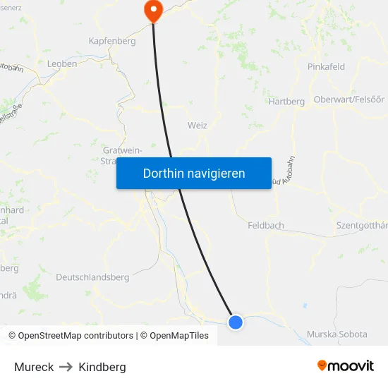 Mureck to Kindberg map