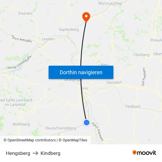Hengsberg to Kindberg map