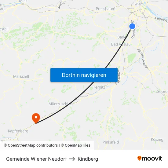 Gemeinde Wiener Neudorf to Kindberg map