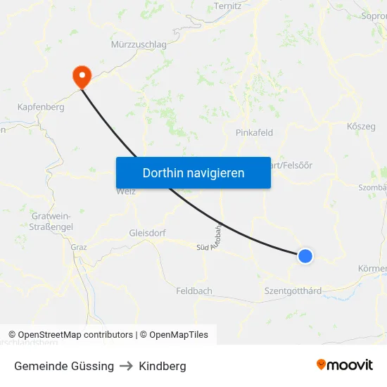 Gemeinde Güssing to Kindberg map