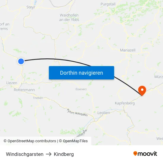 Windischgarsten to Kindberg map