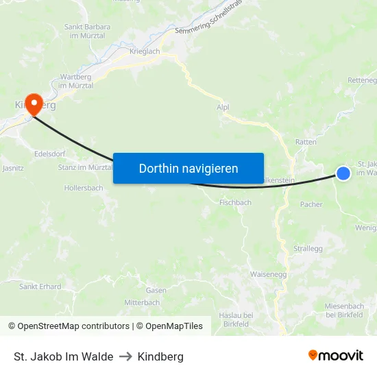 St. Jakob Im Walde to Kindberg map