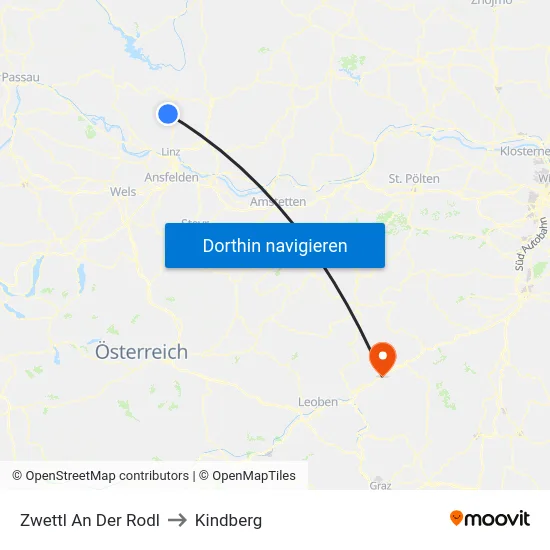 Zwettl An Der Rodl to Kindberg map
