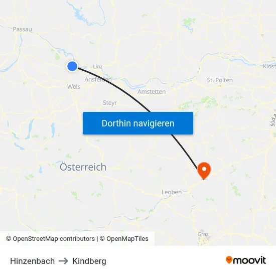 Hinzenbach to Kindberg map
