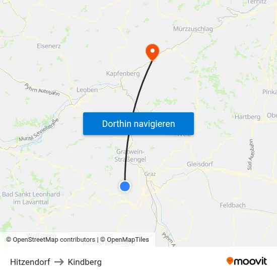 Hitzendorf to Kindberg map