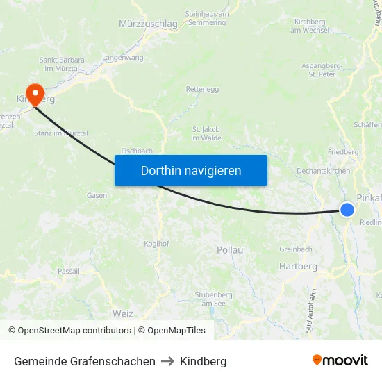 Gemeinde Grafenschachen to Kindberg map