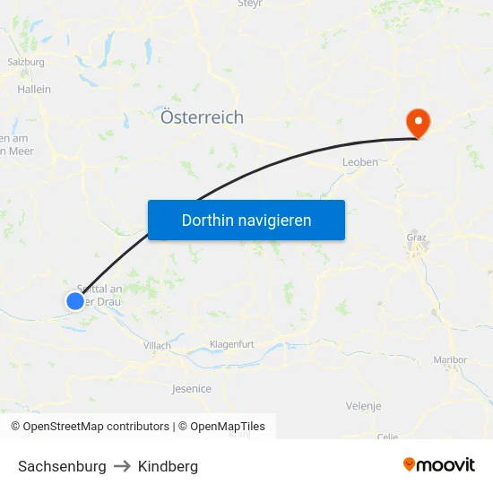 Sachsenburg to Kindberg map