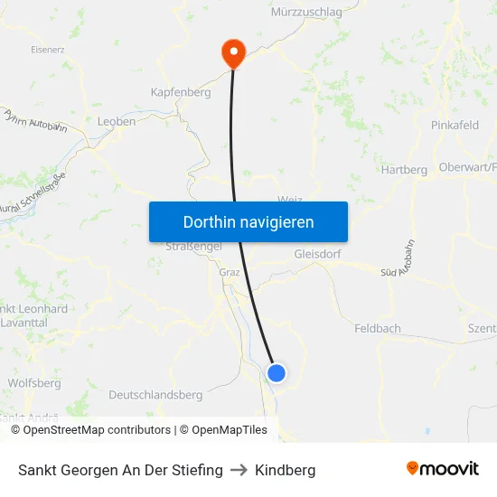 Sankt Georgen An Der Stiefing to Kindberg map