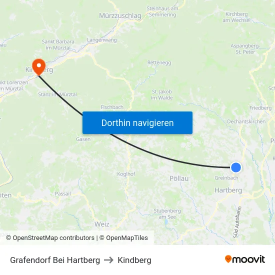 Grafendorf Bei Hartberg to Kindberg map