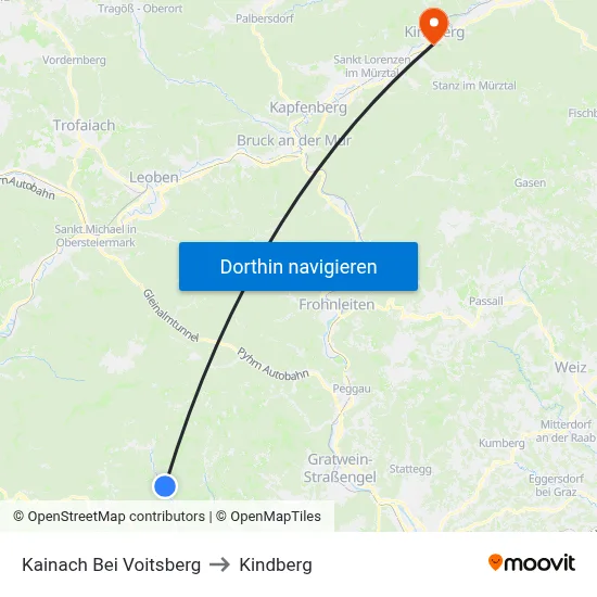 Kainach Bei Voitsberg to Kindberg map