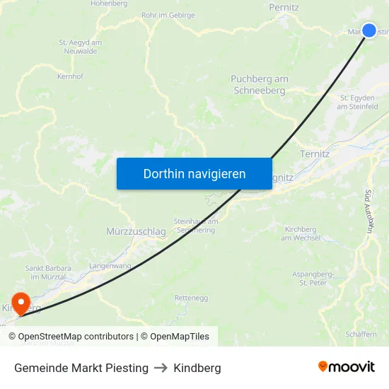Gemeinde Markt Piesting to Kindberg map