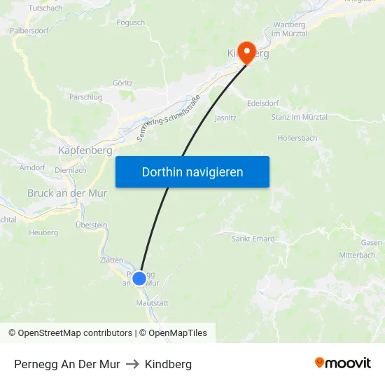 Pernegg An Der Mur to Kindberg map