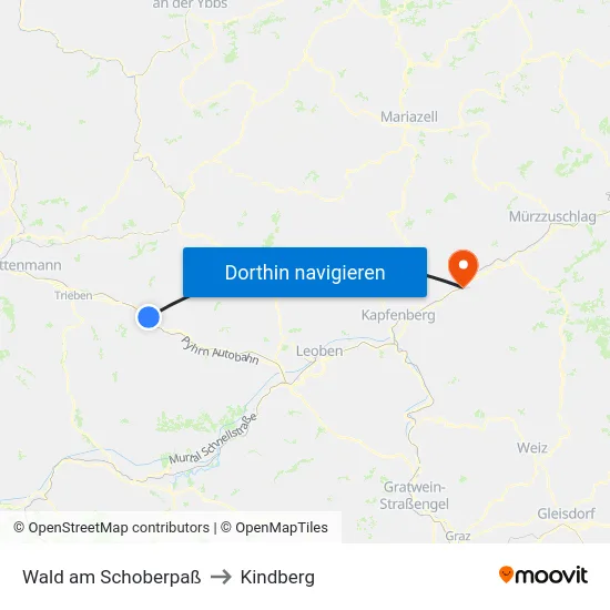 Wald am Schoberpaß to Kindberg map