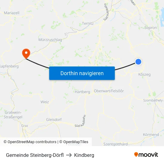 Gemeinde Steinberg-Dörfl to Kindberg map