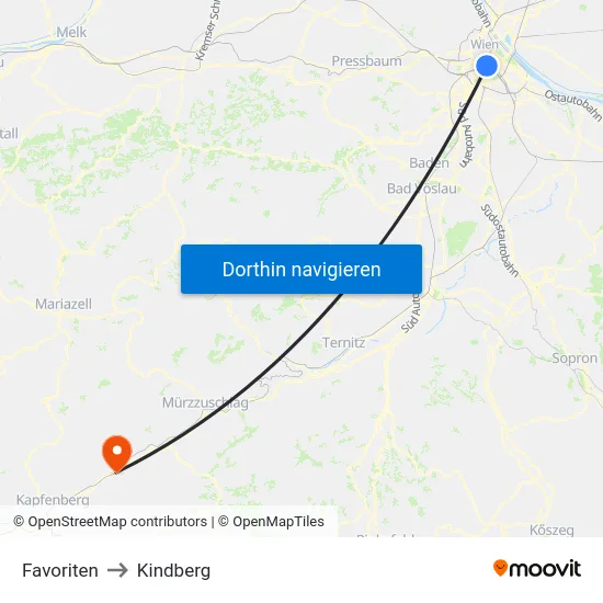 Favoriten to Kindberg map