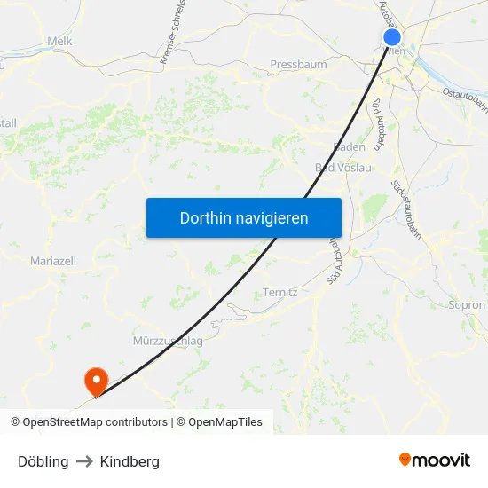 Döbling to Kindberg map