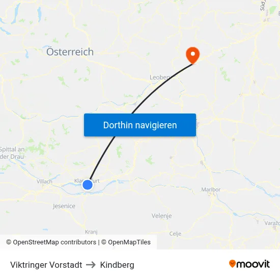 Viktringer Vorstadt to Kindberg map