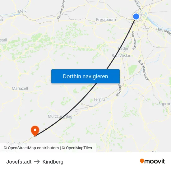 Josefstadt to Kindberg map