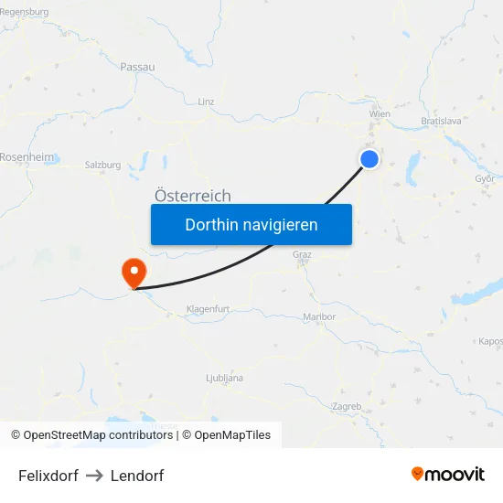 Felixdorf to Lendorf map