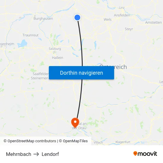 Mehrnbach to Lendorf map