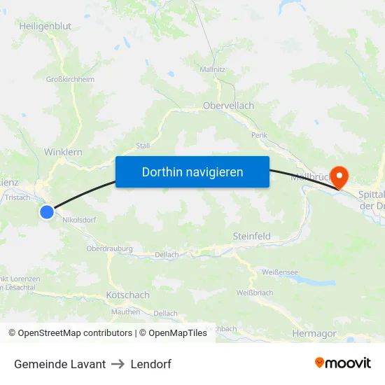 Gemeinde Lavant to Lendorf map
