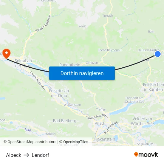 Albeck to Lendorf map