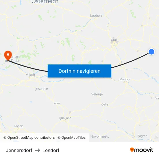 Jennersdorf to Lendorf map