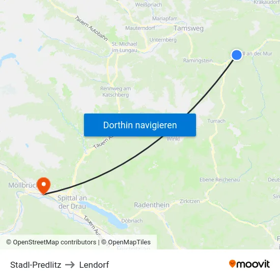 Stadl-Predlitz to Lendorf map