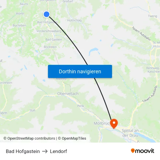 Bad Hofgastein to Lendorf map