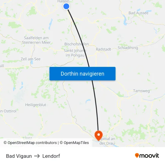 Bad Vigaun to Lendorf map