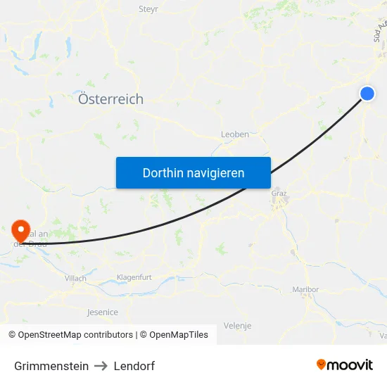 Grimmenstein to Lendorf map