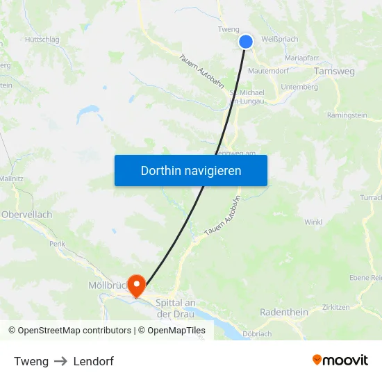 Tweng to Lendorf map