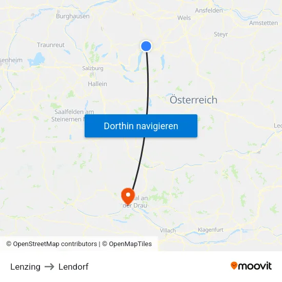 Lenzing to Lendorf map
