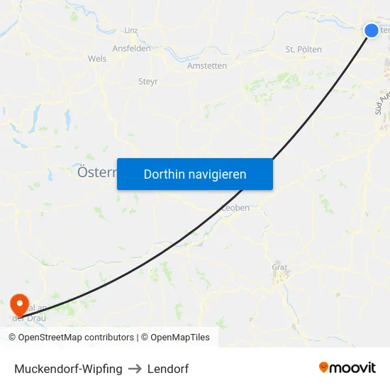 Muckendorf-Wipfing to Lendorf map