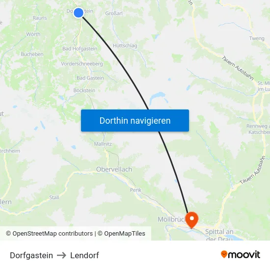 Dorfgastein to Lendorf map