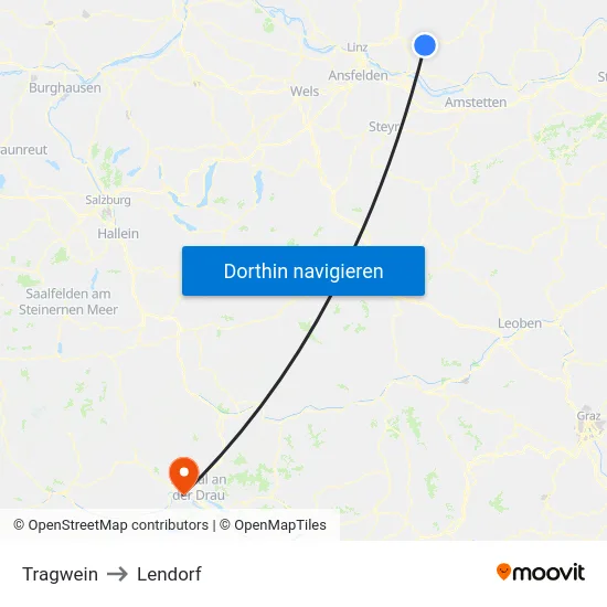 Tragwein to Lendorf map