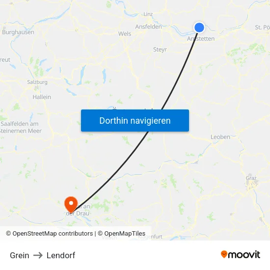 Grein to Lendorf map