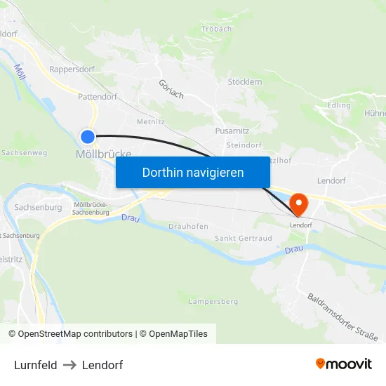 Lurnfeld to Lendorf map